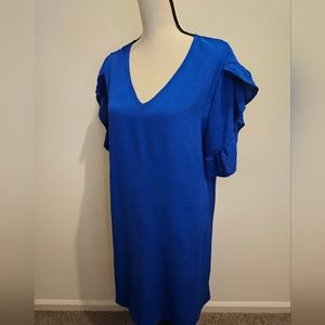 Blue Short Sleeve Ruffle Casual Dress Size L #W-397